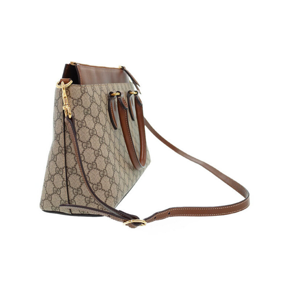 Gucci GG Supreme Monogram Moon Calfskin Zip Top 2way Tote Brown - Picture 2 of 9